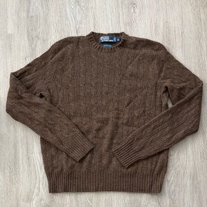 Ralph Lauren Polo Cable Knit Chocolate Crewneck Sweater 100% Cashmere Wool Small